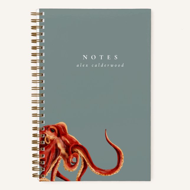 Modern Watercolor Octopus Personalised Notebook (Front)
