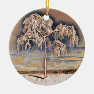 Modern watercolor of colored snowed trees ceramic tree decoration