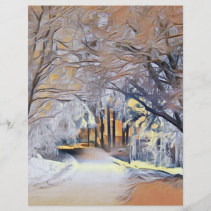 Modern watercolor of coloured snowed trees