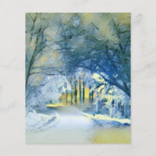 Modern watercolor of coloured snowed trees