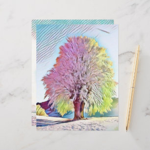 Modern watercolor of coloured snowed trees