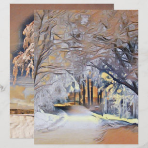 Modern watercolor of coloured snowed trees