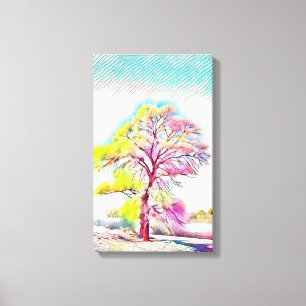 Modern watercolor of coloured snowed trees canvas print