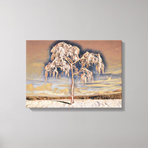 Modern watercolor of coloured snowed trees canvas print