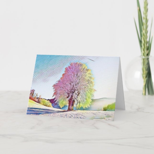 Modern watercolor of coloured snowed trees card (Front)