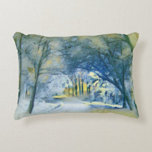 Modern watercolor of coloured snowed trees decorative cushion