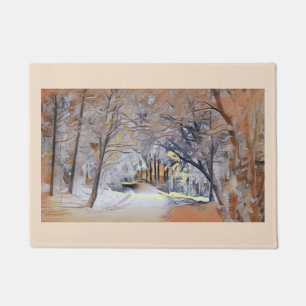 Modern watercolor of coloured snowed trees doormat