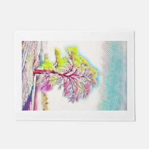 Modern watercolor of coloured snowed trees doormat