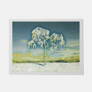Modern watercolor of coloured snowed trees doormat