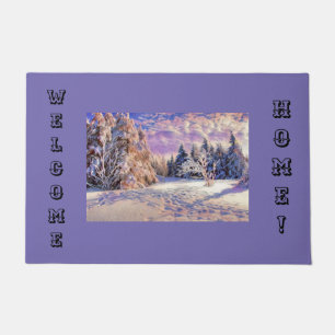 Modern watercolor of coloured snowed trees doormat