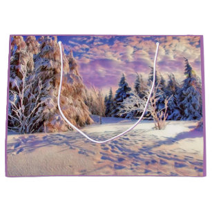 Modern watercolor of coloured snowed trees large gift bag