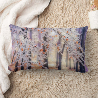 Modern watercolor of coloured snowed trees lumbar cushion