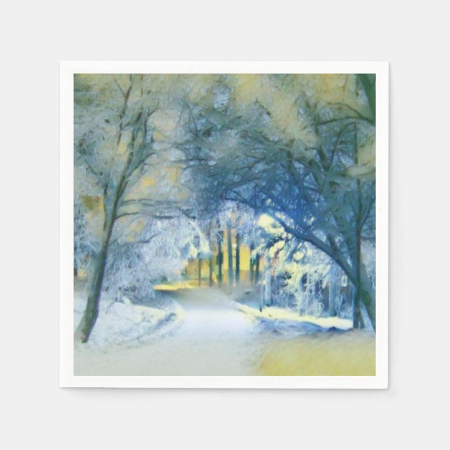 Modern watercolor of coloured snowed trees napkin (Front)