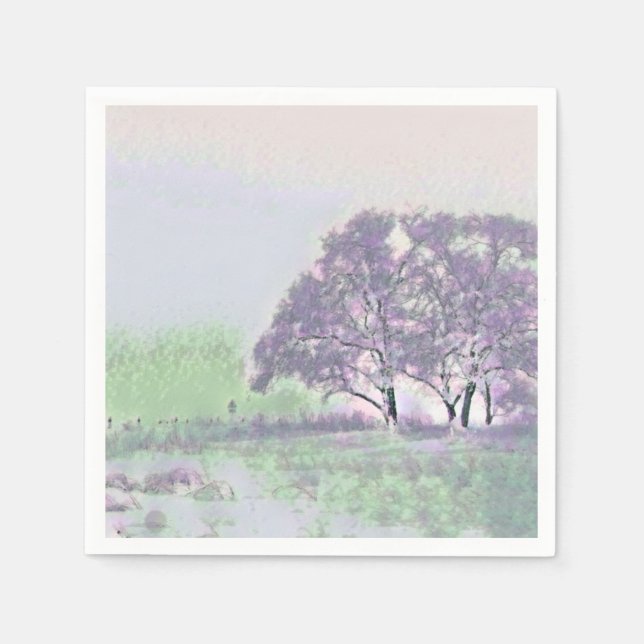 Modern watercolor of coloured snowed trees napkin (Front)