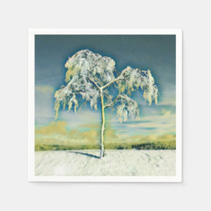 Modern watercolor of coloured snowed trees napkin