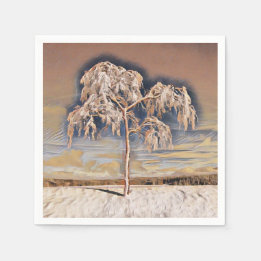 Modern watercolor of coloured snowed trees napkin