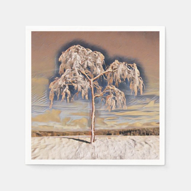 Modern watercolor of coloured snowed trees napkin (Front)