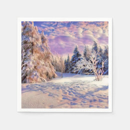 Modern watercolor of coloured snowed trees napkin