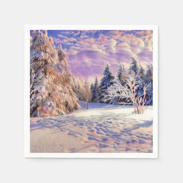 Modern watercolor of coloured snowed trees napkin (Front)