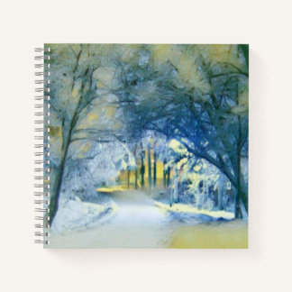 Modern watercolor of coloured snowed trees notebook