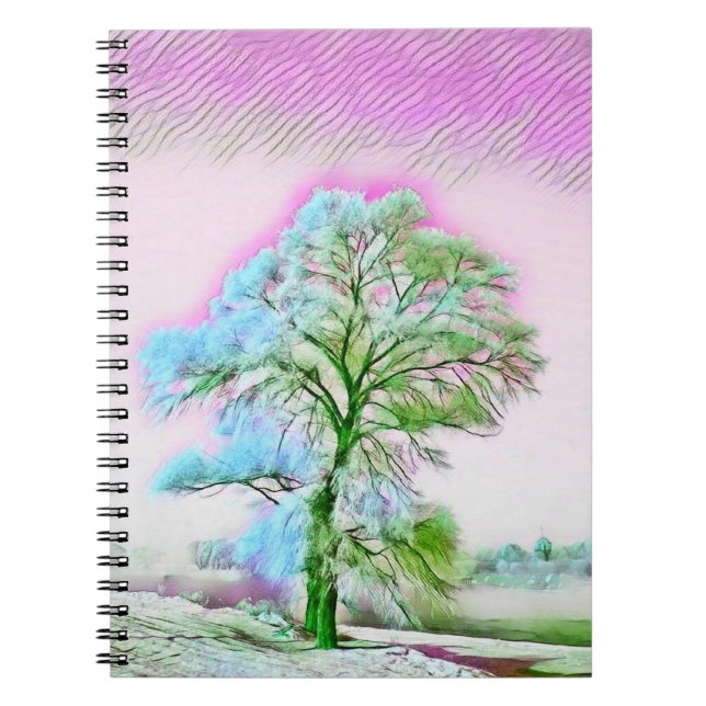 Modern watercolor of coloured snowed trees notebook (Front)