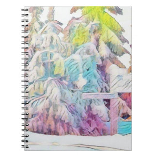 Modern watercolor of coloured snowed trees notebook