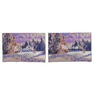Modern watercolor of coloured snowed trees pillowcase