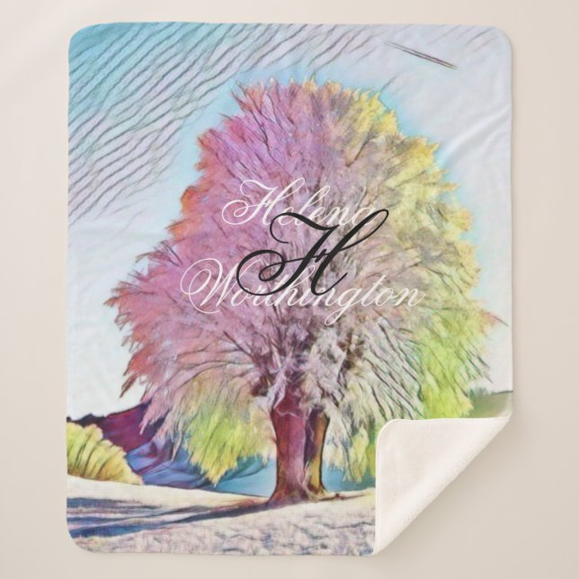 Modern watercolor of coloured snowed trees sherpa blanket (Front)