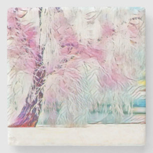Modern watercolor of coloured snowed trees stone coaster