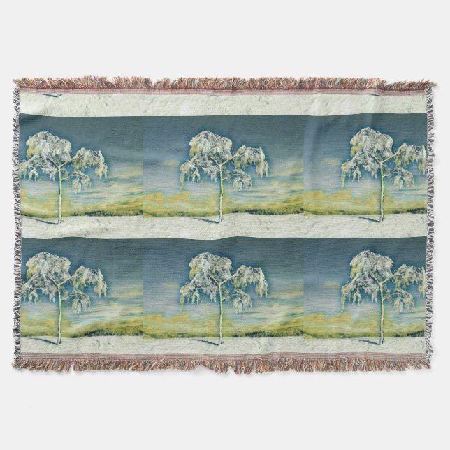 Modern watercolor of coloured snowed trees throw blanket (Front)