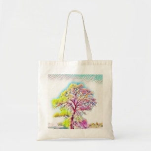 Modern watercolor of coloured snowed trees tote bag