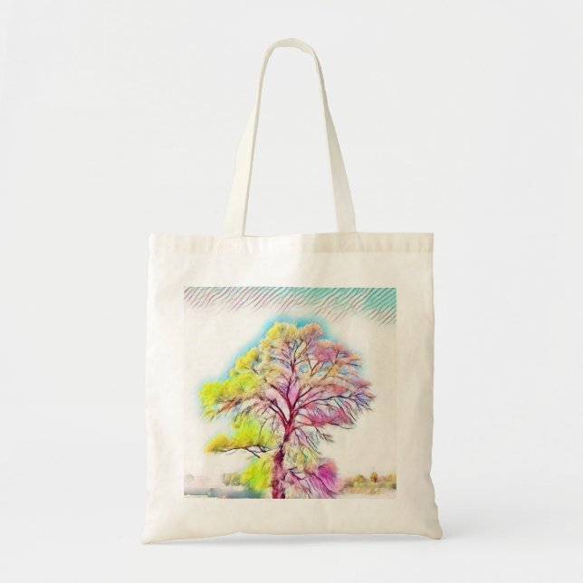 Modern watercolor of coloured snowed trees tote bag (Front)