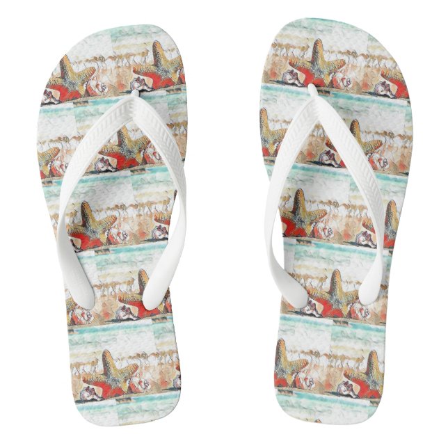 Modern Watercolor of Orange Seashells on Beach  Jandals (Footbed)