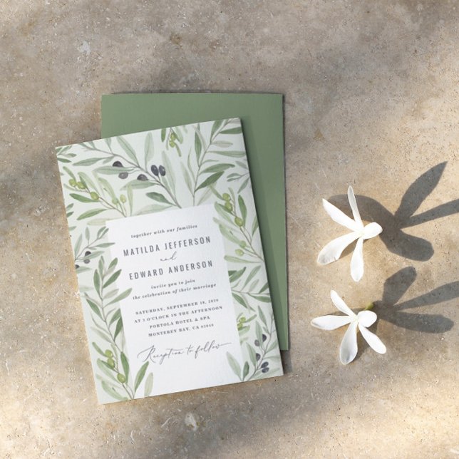 Modern watercolor olive branch foliage wedding announcement (Creator Uploaded)
