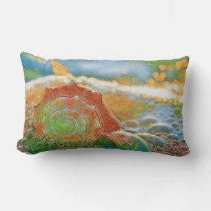 Modern Watercolor Orange and Green Seashell  Lumbar Cushion