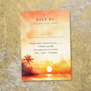 Modern Watercolor Orange Beach Sunset Wedding RSVP Card