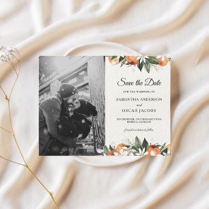 Modern Watercolor Orange Floral Photo Announcement Postcard