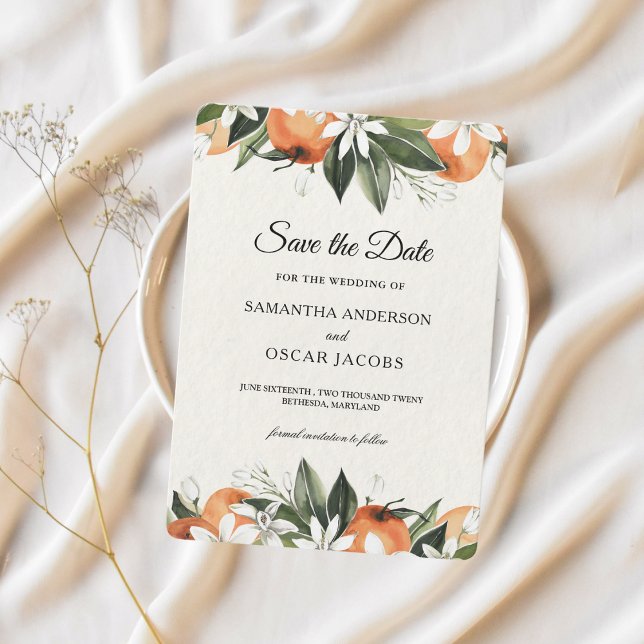 Modern Watercolor Orange Floral  Save The Date (Creator Uploaded)