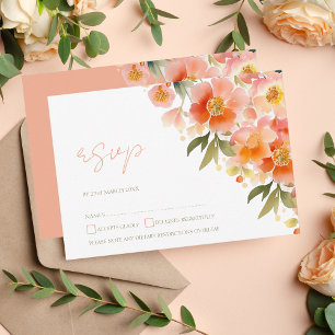 Modern Watercolor Orange Peach Floral Wedding RSVP Card