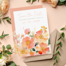 Modern Watercolor Orange Peach Floral Wedding
