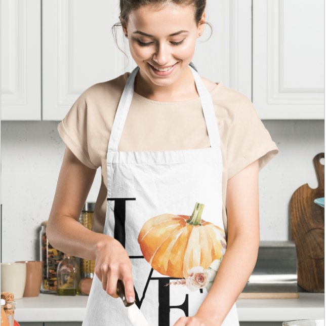 Modern Watercolor Orange Pumpkin With Love Apron (Creator Uploaded)