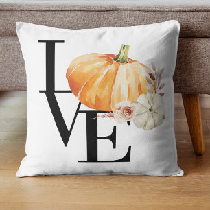 Modern Watercolor Orange Pumpkin With Love Cushion