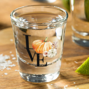 Modern Watercolor Orange Pumpkin With Love Shot Glass