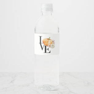 Modern Watercolor Orange Pumpkin With Love Water Bottle Label