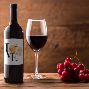Modern Watercolor Orange Pumpkin With Love  Wine Label