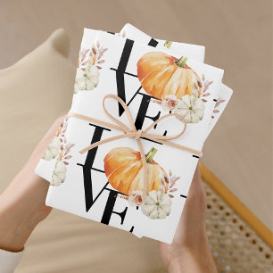Modern Watercolor Orange Pumpkin With Love Wrapping Paper Sheet