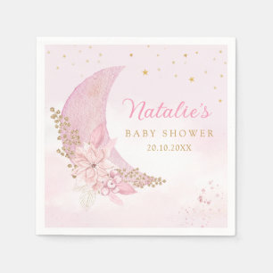 Modern Watercolor Over The Moon Baby Girl Shower Napkin