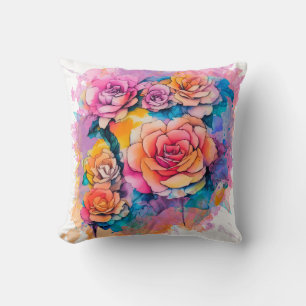 Modern Watercolor Paint Daubs Bouquet Cushion