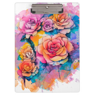 Modern Watercolor Paint Daubs Roses Bouquet Clipboard