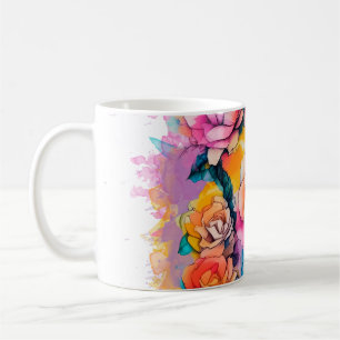 Modern Watercolor Paint Daubs Roses Bouquet Coffee Mug